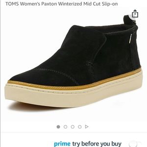 TOMS black suede slip on ankle boots. Worn twice. Too narrow for me.